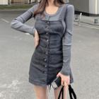 Long-sleeve Top / Sleeveless Mini Denim Dress