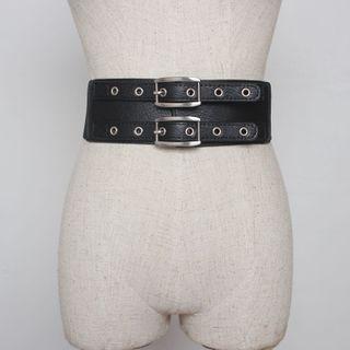 Faux Leather Double Eyelet Belt