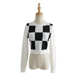 Checkerboard Knit Crop Top