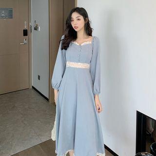 Square-neck Two Tone Lace A-line Dress
