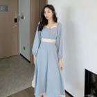 Square-neck Two Tone Lace A-line Dress