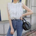 Lace-trim Sleeveless Buttoned Knit Top