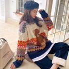 Bear Embroidered Patterned Sweater