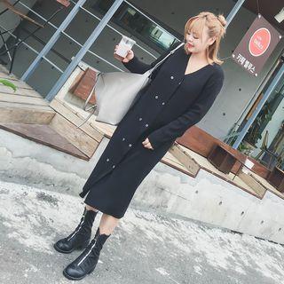 Double-breasted V-neck Knit Dress
