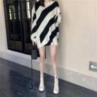 Mock-neck Striped Loose-fit Long-sleeve Sweater As Shown In Figure - One Size
