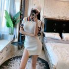 Short-sleeve Mini Knit Bodycon Dress White - One Size