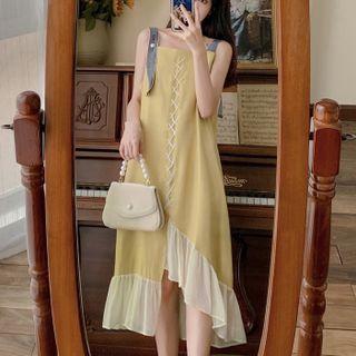 Sleeveless Asymmetrical Ruffled Midi A-line Dress