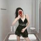 Lace Panel Swimsuit / Lace Skirt / Set
