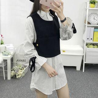 Set: Striped Shirtdress + Vest
