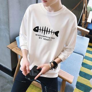 Fish-bone Print 3/4 Sleeve Pullover