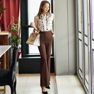 Set: Printed Shirt + Boot-cut Pants