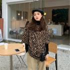 Elbow-sleeve Leopard Print T-shirt Leopard - Khaki & Black - One Size