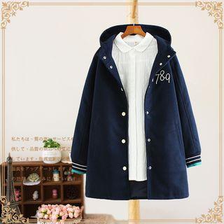 Lettering Hood Baseball Jacket