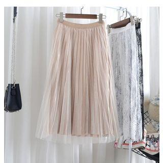 Sheer Overlay Velvet Midi Skirt