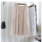 Sheer Overlay Velvet Midi Skirt
