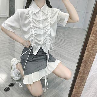 Plain Short-sleeve Shirt / Ruffle Skirt