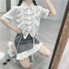 Plain Short-sleeve Shirt / Ruffle Skirt