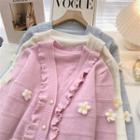 Long-sleeve V-neck Ruffle Trim Cardigan