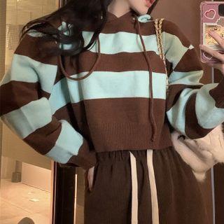 Striped Cropped Hooded Sweater