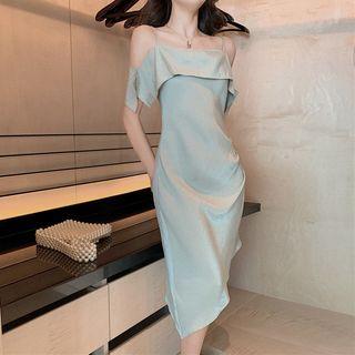 Cold-shoulder Asymmetric Sheath Dress Ash Pea Green - One Size