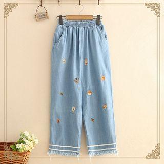 Faye-hem Embroidered Jeans As Shown In Figure - One Size