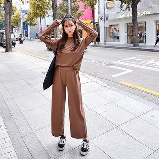 Set: Round-neck Top + Band-waist Pants