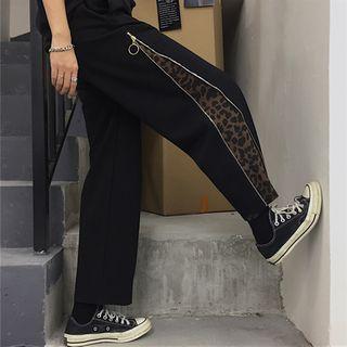 Couple Matching Leopard Print Panel Wide-leg Pants