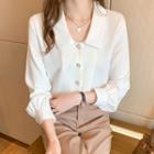 Collared Faux Pearl Chiffon Blouse