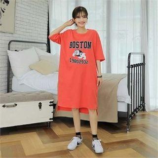 3/4-sleeve Graphic Midi T-shirt Dress