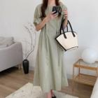 Short-sleeve Midi A-line Dress Light Grayish Green - One Size