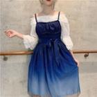 3/4-sleeve Top / Spaghetti Strap Mesh Dress