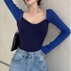 Long-sleeve Two-tone Panel Knit Top