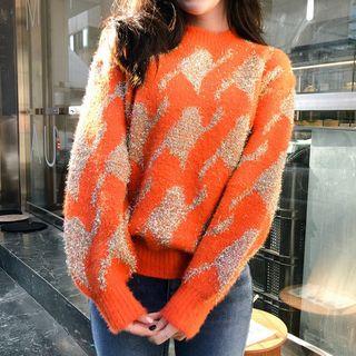 Houndstooth Thick Sweater Tangerine - One Size