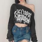 Long-sleeve One-shoulder Lettering Cropped Sweatshirt