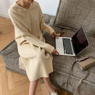Hooded Knit Midi Sheath Dress