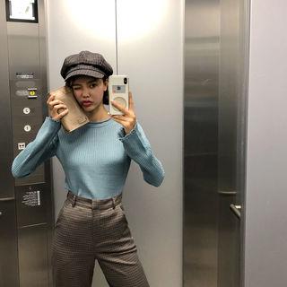 Perforated-edge Rib-knit Top