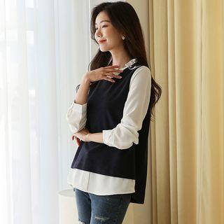 Epaulet Frilled Chiffon-sleeve Top
