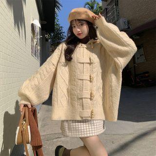 Toggle-front Hooded Cable Knit Cardigan