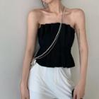 Off-shoulder Ruched Tube Top / Wide-leg Pants