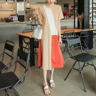 Ruffle-hem Color-block Long Dress