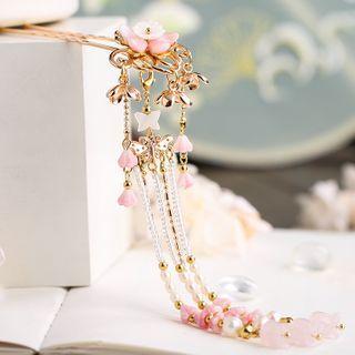 Retro Gemstone Flower Hair Stick 1 Pc - Pink & White & Gold - One Size