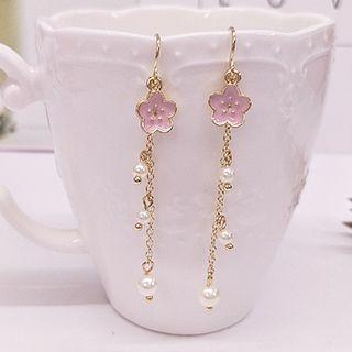 Flower Faux Pearl Drop Earrings/ Clip-on Earrings