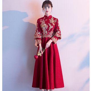 Long-sleeve Embroidered A-line Qipao Wedding Dress (various Designs)