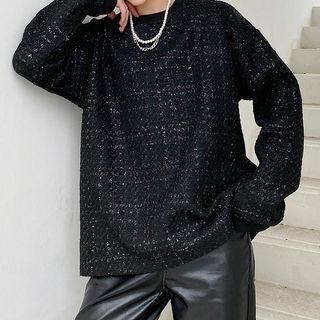 Round Neck Tweed Oversized Sweatshirt