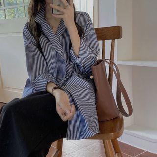 Striped Shirt Jacket Stripe - Blue & White - One Size