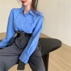Color-block Long-sleeve Jumpsuit With Belt