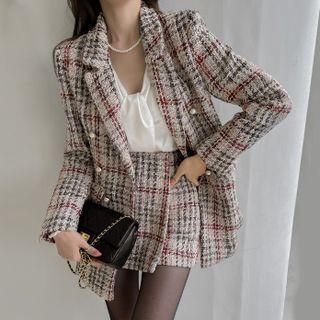 Tweed Set: Double-breasted Blazer + Wrap Mini Skort