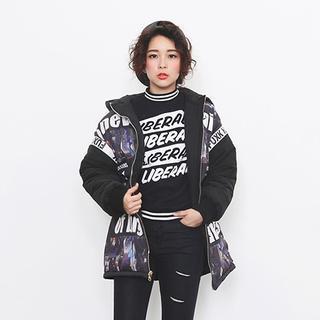 Print Hooded Padded Coat