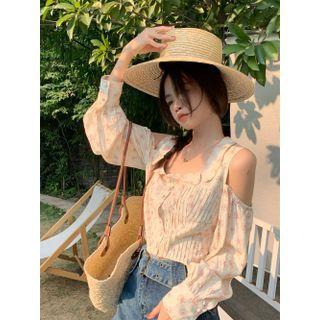 Cold-shoulder Floral Blouse Floral - One Size