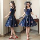 Off-shoulder Bow-accent Floral Dress